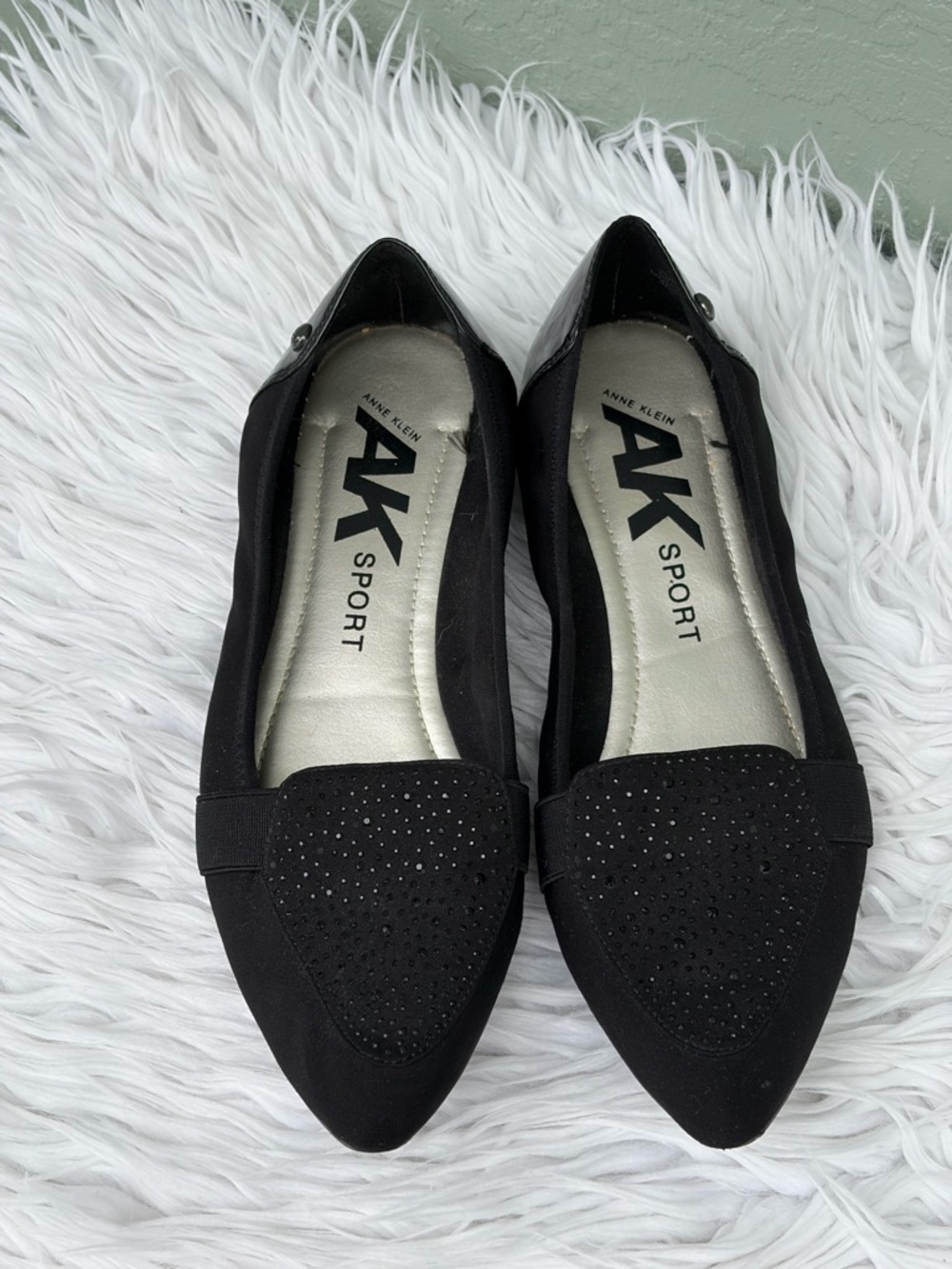Anne Klein Womens Loafer Flats Size 8 Black Pointed Toe Slip-On Studded